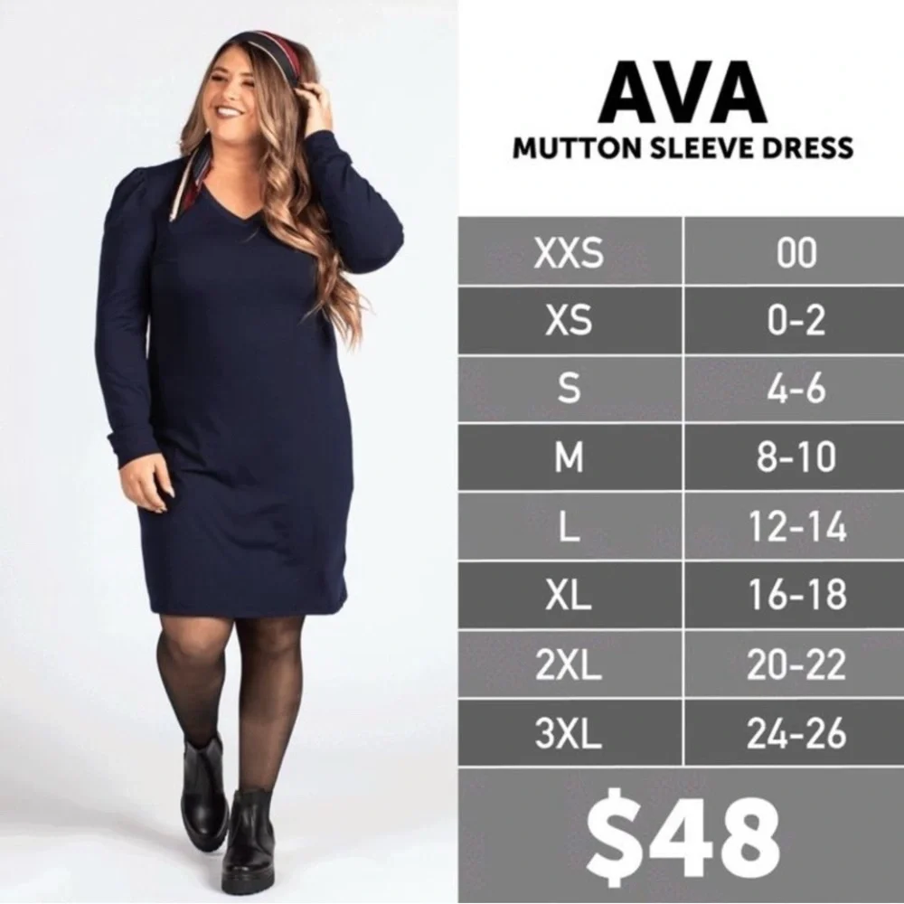 Lularoe Ava Black Pullover Long Sleeve V Neck Dress Size 3XL NWT Black - Picture 2 of 4